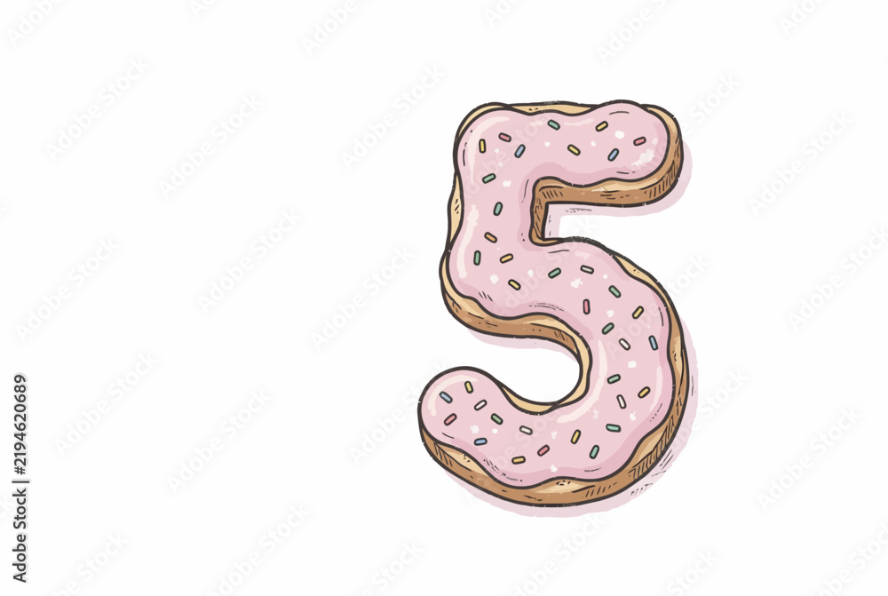 Fototapeta premium Pink Frosted Number Five Illustration.