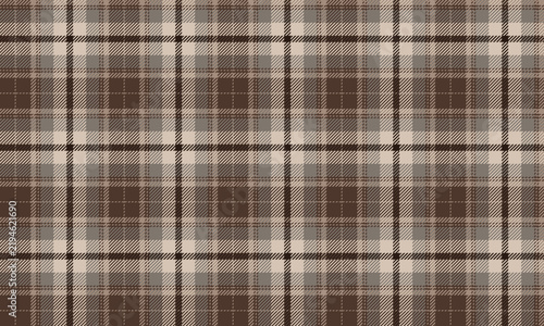 A seamless plaid pattern in shades of brown, beige, and gray, suitable for textiles and fashion designs such as shirts, dresses, and skirts adding a touch of contemporary elegance to any style.