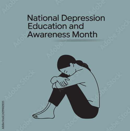 national depression education and awareness month mental health awareness poster with sad person illustration