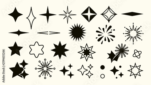 Retro sparkle icons mega pack geometric starbursts diamond glints and splash flash symbols