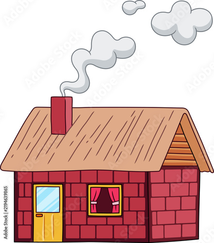 cartoon illustration of a cozy brick house