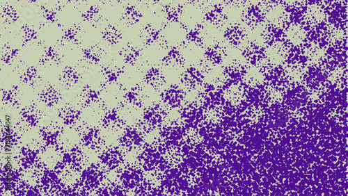 Purple halftone grunge texture presents a speckled pattern against a pale green backdrop distressed