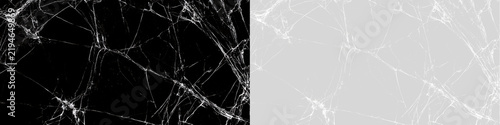 Shattered glass crack texture on black and transparent background. Realistic broken screen overlay effect banner
