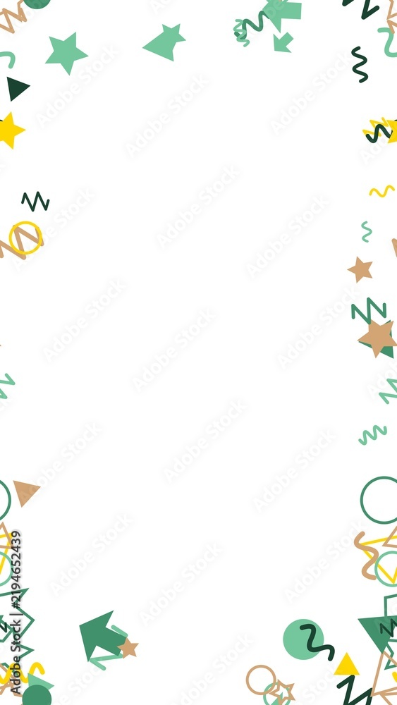Fototapeta premium pattern confetti Festive Confetti Border with Stars Arrows Circles and Swirls in Green Yellow and Brown Colors