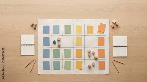 Hands organizing AI governance priorities on a workshop table