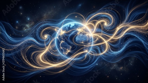 Cosmic Energy Swirls Abstract Digital Art Background.