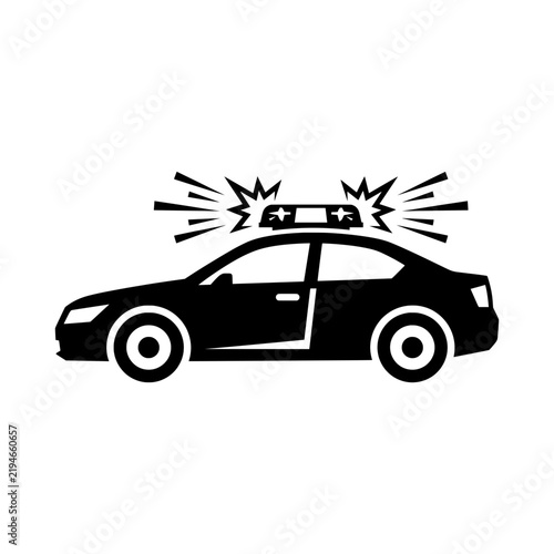Minimalist police car silhouette vector graphic with flashing lights and siren design