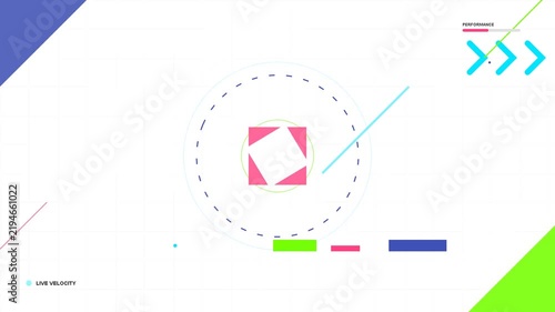 Abstract dynamic geometric shapes with rotating pink square and lines