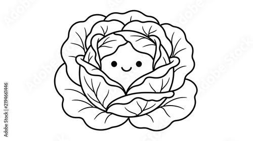 Cute cartoon cabbage character with a smiling face for kids coloring page