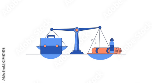 Work-Life Balance Concept Vector Illustration with Briefcase and Fitness Equipment on Scales