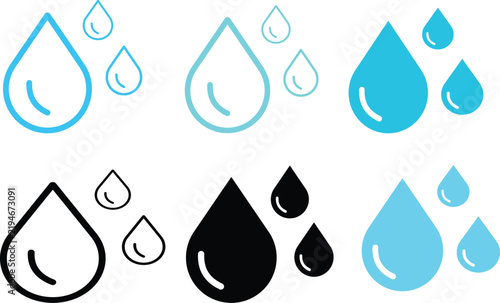 Set of Water Drops Vector Illustrations 