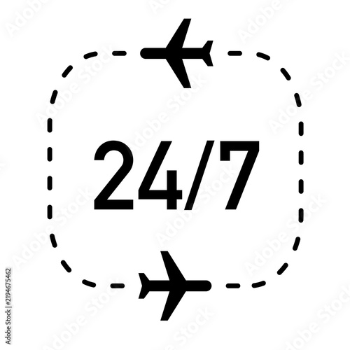 Airplane 24/7 Travel Service Vector Illustration with Dotted Flight Path