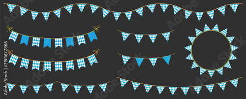 Festive blue vector buntings with diamond shape pattern for Oktoberfest celebration posters, invitations and banners