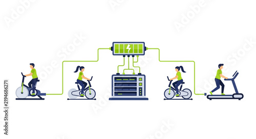 Sustainable Green Energy Generation via Exercise Equipment Illustration