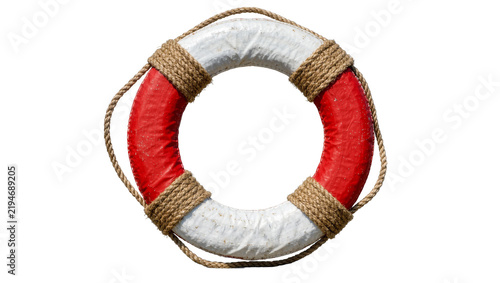Canvastavla Red and white life preserver ring with rope accents, isolated on transparent bac
