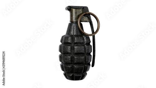 Картината върху платно Dark textured fragmentation hand grenade with metal ring, isolated on transparen