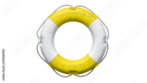 Canvastavla Yellow and white life preserver ring with rope, isolated on transparent backgrou