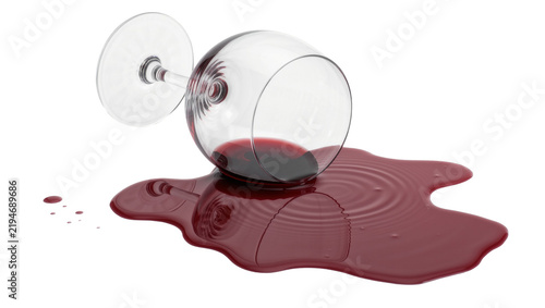 Cuadro en lienzo Spilled red wine from a tipped over wine glass, isolated on transparent backgrou