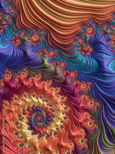Canvastavla vibrant 3d fractal pattern with dynamic spiral recursion and rainbow metallic te