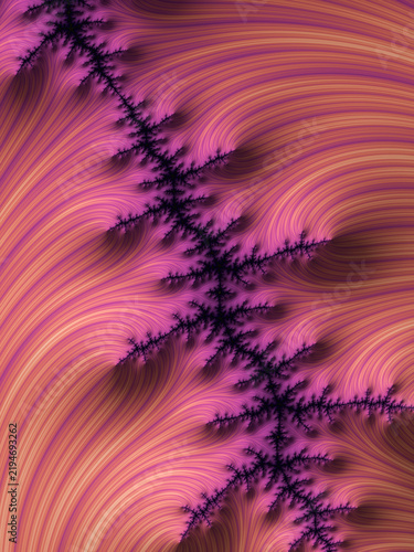 Bild auf Leinwand vibrant pink and magenta fractal illustration with dark dendritic spine and silk