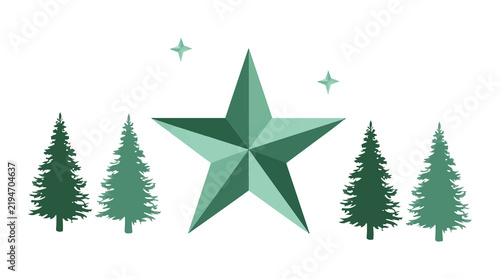 template of Cypress tree  mix Star in wide space  with flat clean shape design