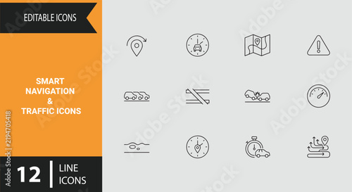 Smart Navigation and Traffic Icons Set for Real Time Urban Commute Route Optimization Software