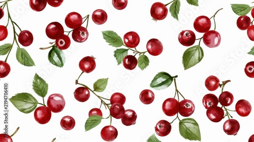 Vibrant Red Berries with Green Leaves on White Background for Fresh and Appealing Food Design