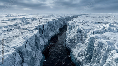 Environmental Editorial Arctic Ice Crevasse With Dark Water Opening