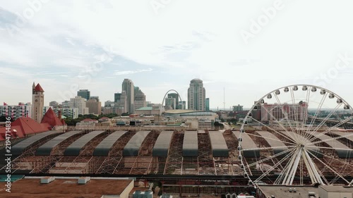 Aerial View of Downtown St. Louis with Union Station Ferris Wheel and Gateway Arch