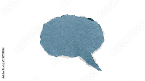 Blue speech bubble made of textured paper showing a conversation concept.