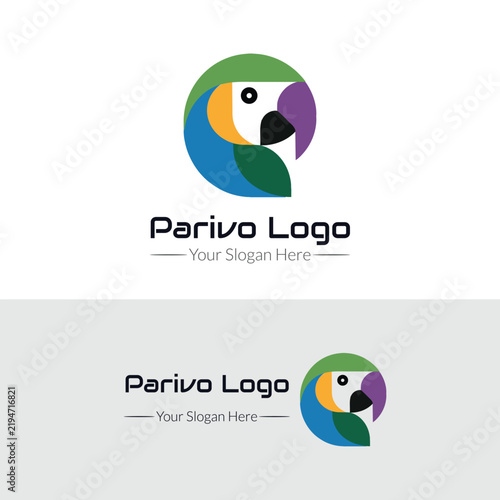 Abstract Geometric Parrot Bird Logo with Colorful Shapes Isolated on White Background