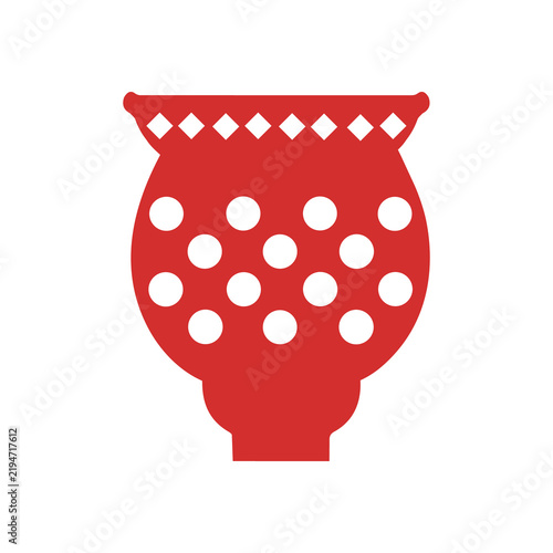 Illustrated Red Pot with Polka Dots and Diamond Pattern Isolated