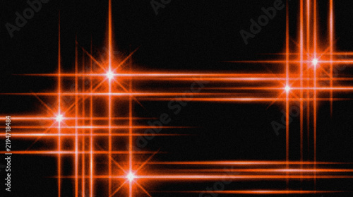 Bright red glowing light stars and horizontal laser beams