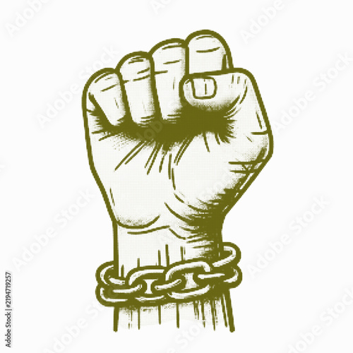 Raised fist hand symbol with broken chains