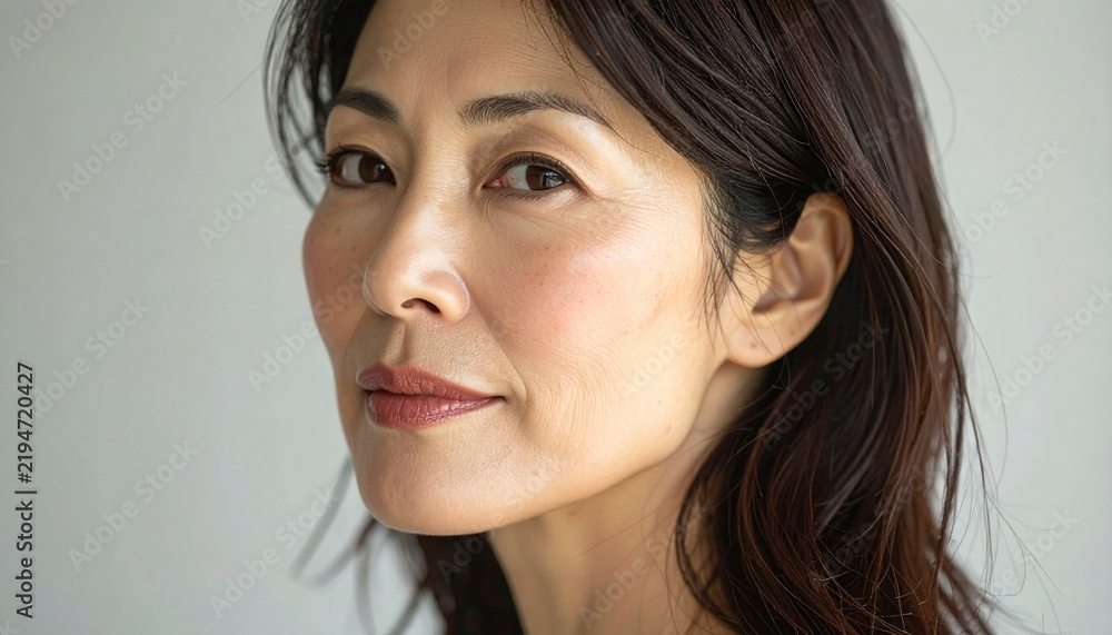 Fototapeta premium 広告向け余白あり大人女性のナチュラルビューティー横顔