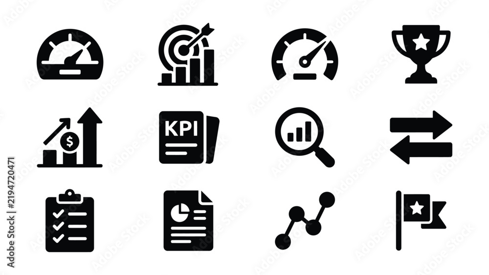 Fototapeta premium Set of business performance and analytics icons with transparent background