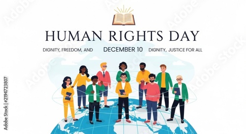 human rights day, people standing on globe