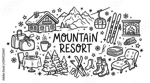 Mountain Resort Doodle Illustration Set
