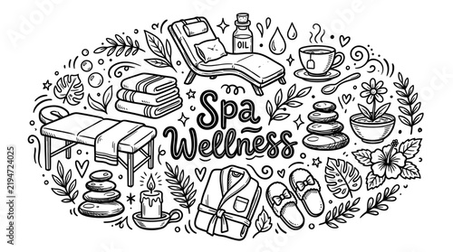 Spa and Wellness Doodle Illustration Set