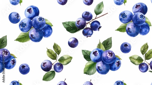 Fresh Blueberries and Green Leaves Pattern for Background or Textile Design