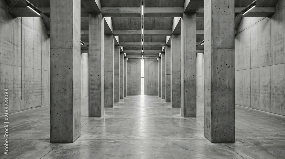 Obraz premium Monochrome Concrete Column Hall Modern Architectural Interior Space