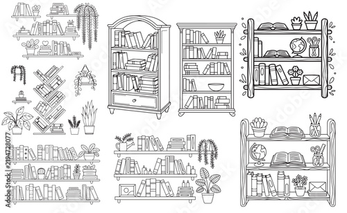 Library bookshelf silhouette Vector