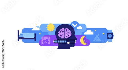 Circadian Rhythm and Sleep Health Concept Illustration with Brain and Loading Bar