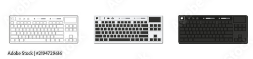 Modern Mechanical and Ergonomic Computer Keyboard Vector Collection Top View Flat Layout Set for Workplace Gaming and Office Tech Design