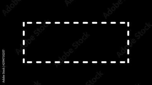 Dotted line rectangle frame animation on transparent background. Animation of a dotted line path from left to right point. Motion Graphic 4k animation video.