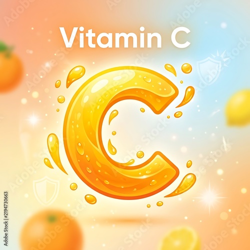 Vitamin c concept illustration with citrus fruits and splash effects
