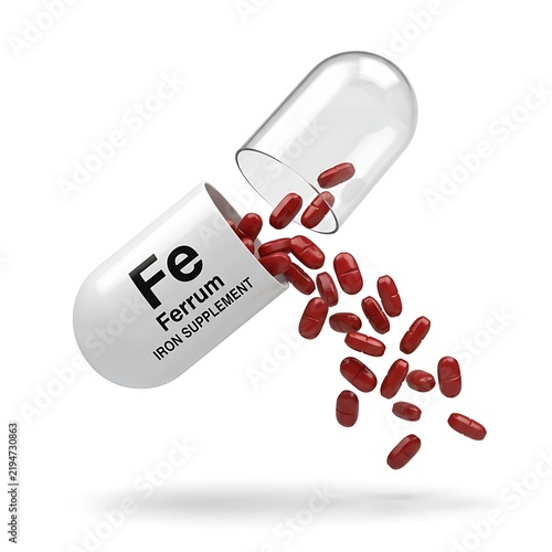 Open Medical Capsule Containing Red Iron Supplement Pills for Health Care