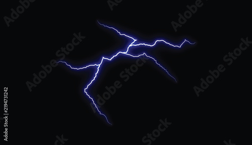 Glowing blue electric lightning branch striking horizontally across dark background vector design for storm concepts.