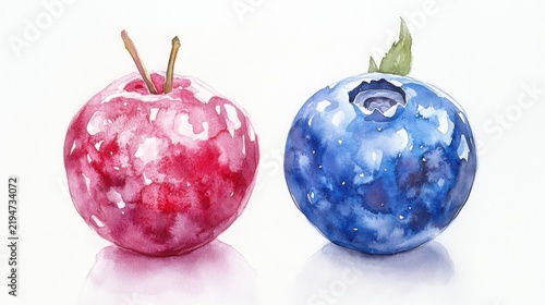 adorable watercolor blueberry and raspberry mix, white background