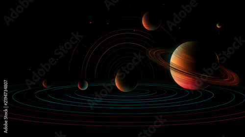 Concept illustration of planetary motion in space, Space Science Popularization Illustrations